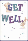 Radiating warmth and positivity, this get well card feels as if it belongs right among Bexley's friendly neighbourhood streets. Two charming characters-a teddy bear and a floppy-eared puppy-interact with affectionate energy, each joyfully balancing the large, vibrant 'Get Well' letters rendered in dusky indigos and lively teals. Their textured fur and playful postures are so tactile it's easy to imagine their comforting presence, much like the embrace of a beautifully arranged bouquet. Scattered stars in multiple shades of blue and purple dance across an inviting cream background, adding a whimsical, hopeful sparkle that would brighten anyone's recovery. The scene is perfectly suited for delivering care and encouragement across Bexley, marrying heartfelt optimism with the crafted touch you'd expect from a local florist's thoughtful arrangement-an emotional boost tucked into every brushstroke.